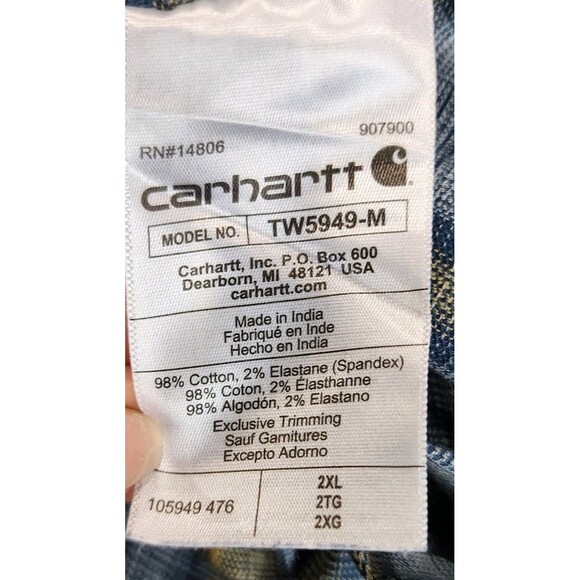 Carhartt Shirt Mens 2XL Blue Yellow Rugged Flex Relaxed Fit Stretch Button-Up - Picture 6 of 6